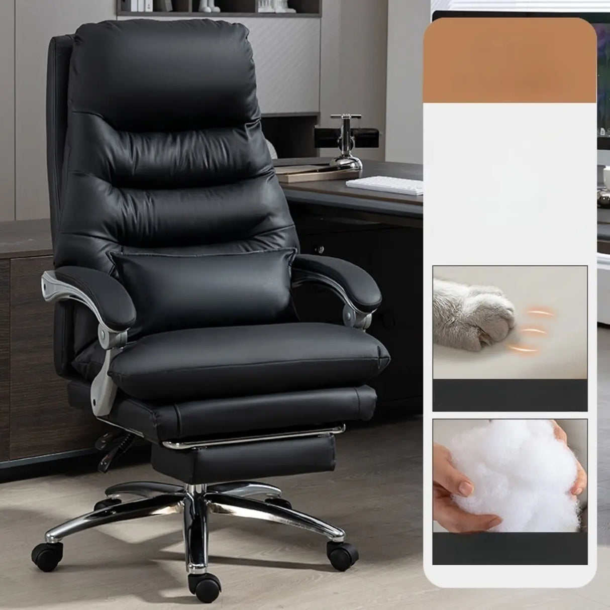 Art Deco Ergonomic Reclining Faux Leather Office Chair Image - 2