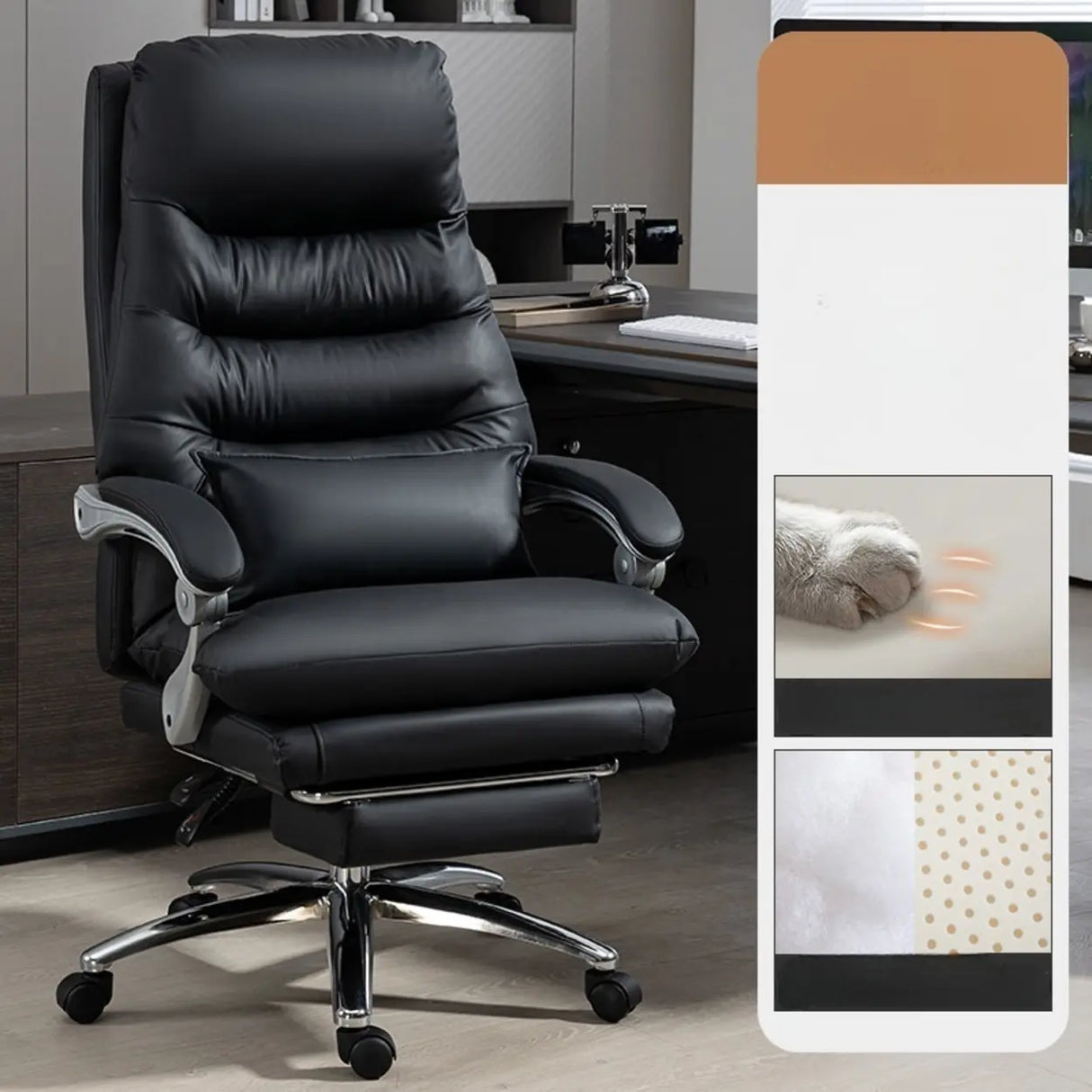 Art Deco Ergonomic Reclining Faux Leather Office Chair Image - 3