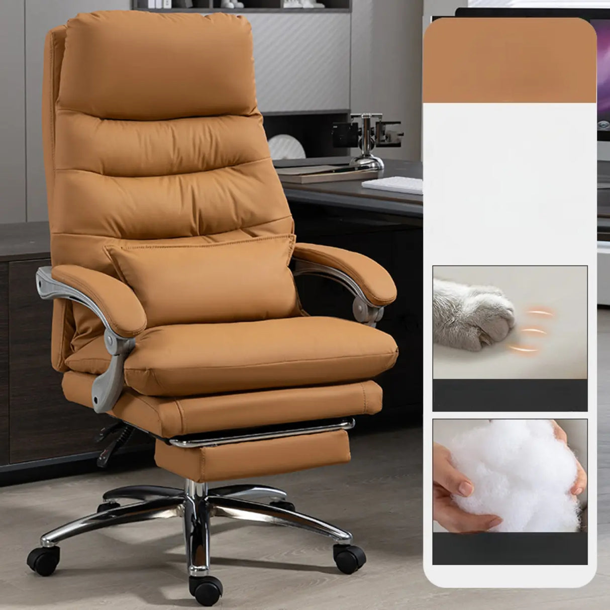 Art Deco Ergonomic Reclining Faux Leather Office Chair Image - 4