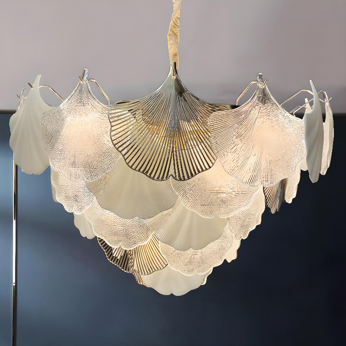 Art Deco Glass Ginkgo Leaves Pendant Chandelier Image - 1