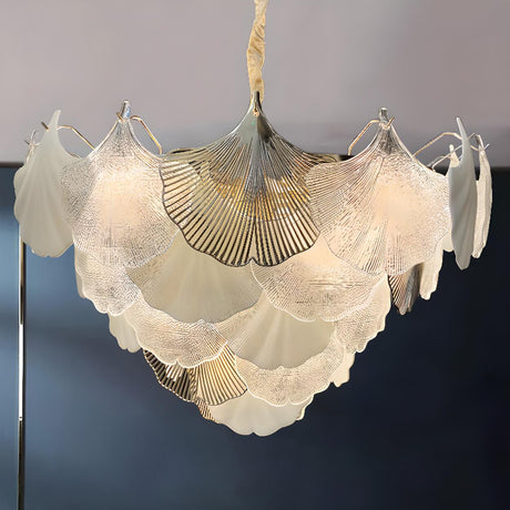 Art Deco Glass Ginkgo Leaves Pendant Chandelier Image - 1