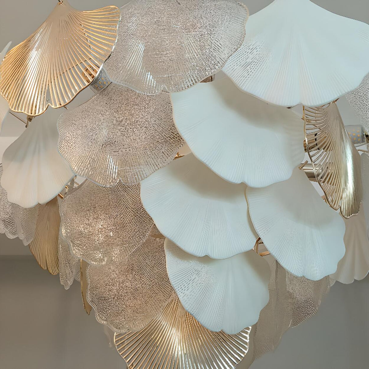 Art Deco Glass Ginkgo Leaves Pendant Chandelier Image - 12