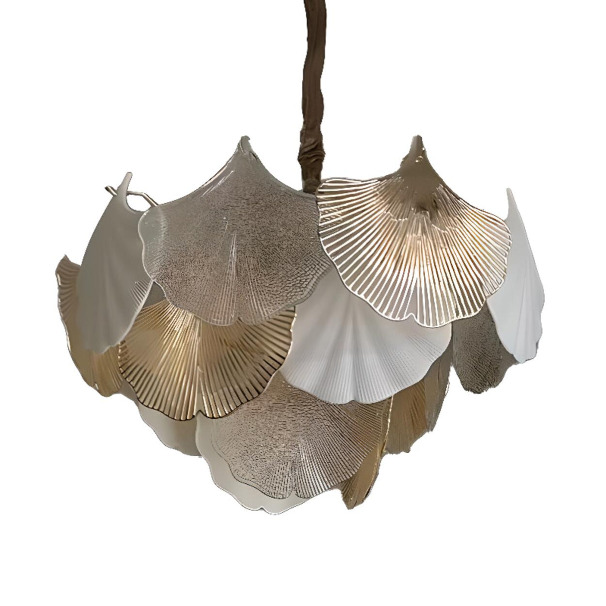 Art Deco Glass Ginkgo Leaves Pendant Chandelier Image - 2
