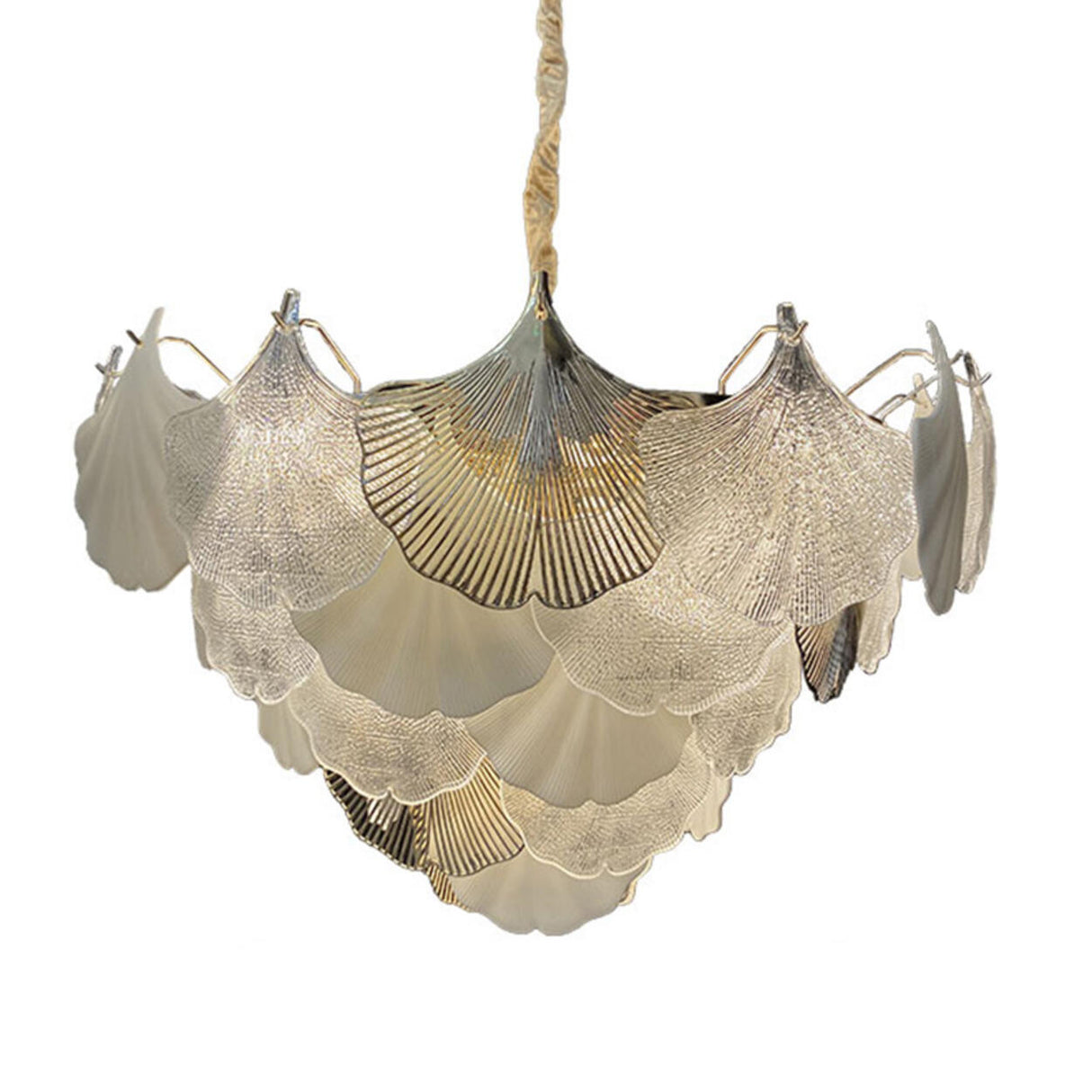 Art Deco Glass Ginkgo Leaves Pendant Chandelier Image - 7