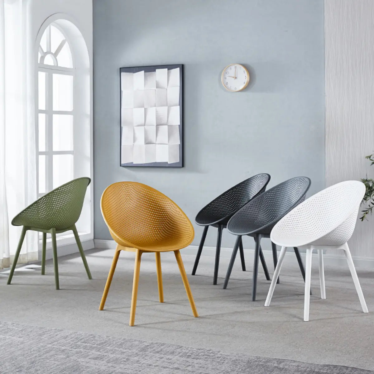 Art Deco Green and Yellow Round Synthetic Office Chair Image - 3