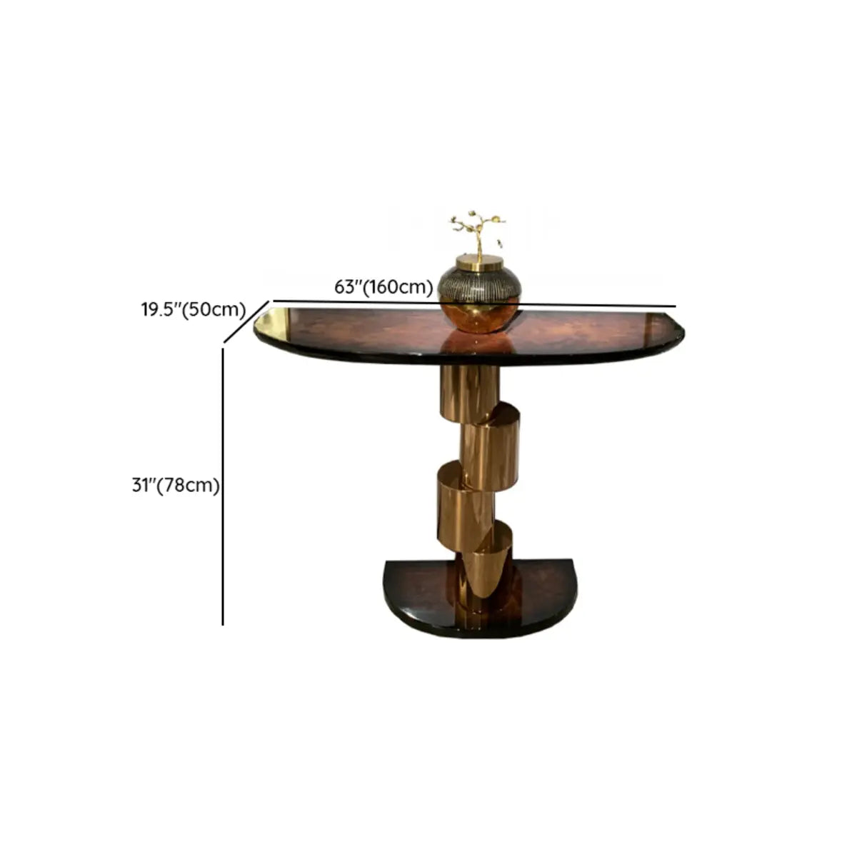 Art Deco Half Moon Abstract Base Wood Brown Console Table Image - 10
