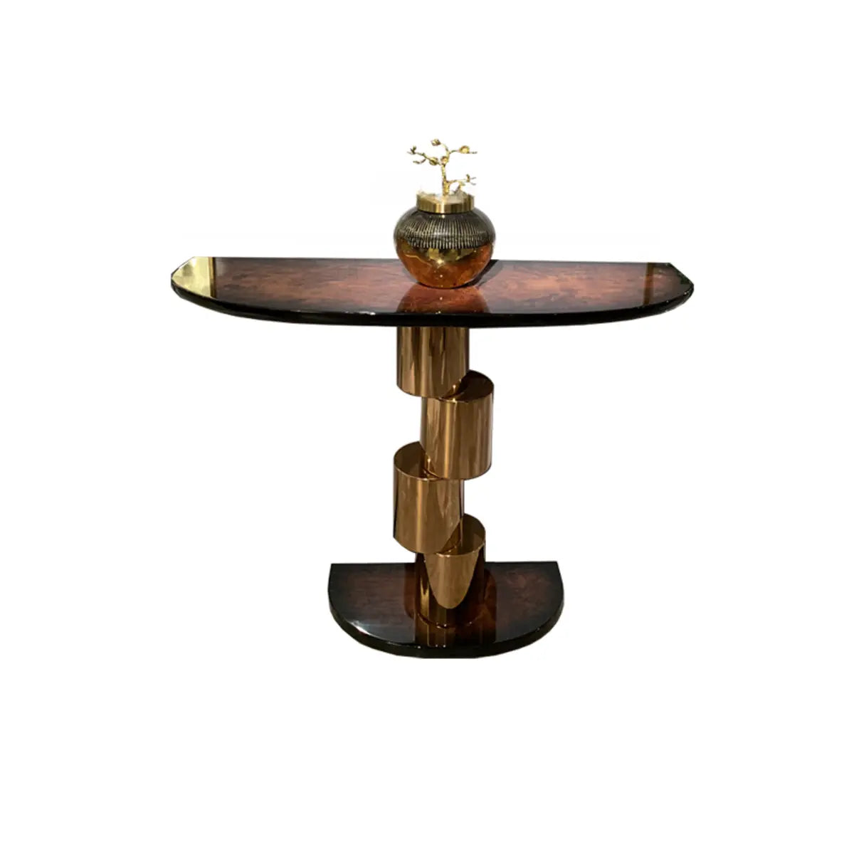 Art Deco Half Moon Abstract Base Wood Brown Console Table Image - 2
