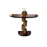 Art Deco Half Moon Abstract Base Wood Brown Console Table Image - 2