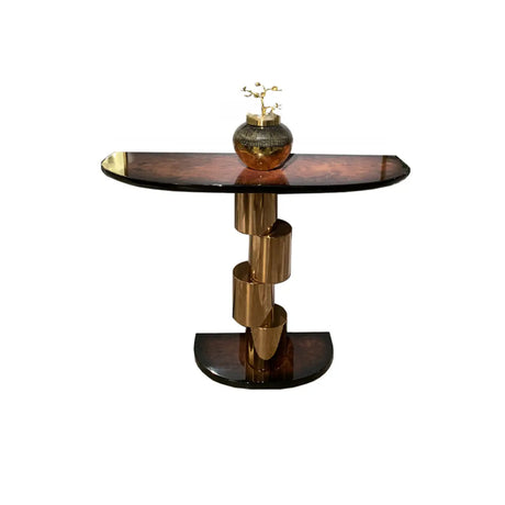 Art Deco Half Moon Abstract Base Wood Brown Console Table Image - 2