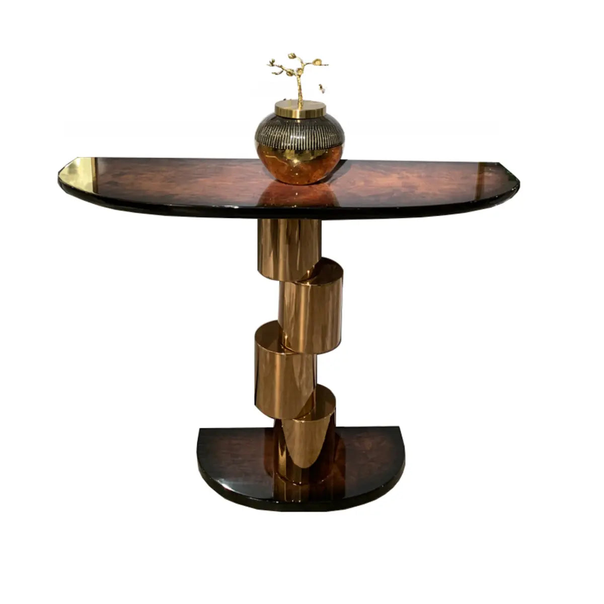 Art Deco Half Moon Abstract Base Wood Brown Console Table Image - 3
