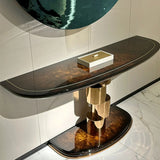 Art Deco Half Moon Abstract Base Wood Brown Console Table Image - 5