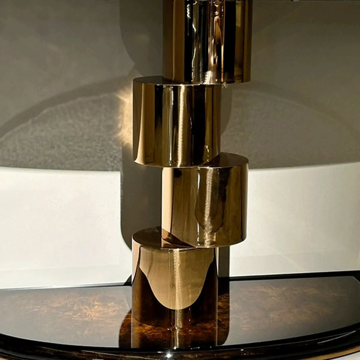 Art Deco Half Moon Abstract Base Wood Brown Console Table Image - 6