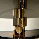 Art Deco Half Moon Abstract Base Wood Brown Console Table Image - 6