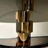 Art Deco Half Moon Abstract Base Wood Brown Console Table Image - 6