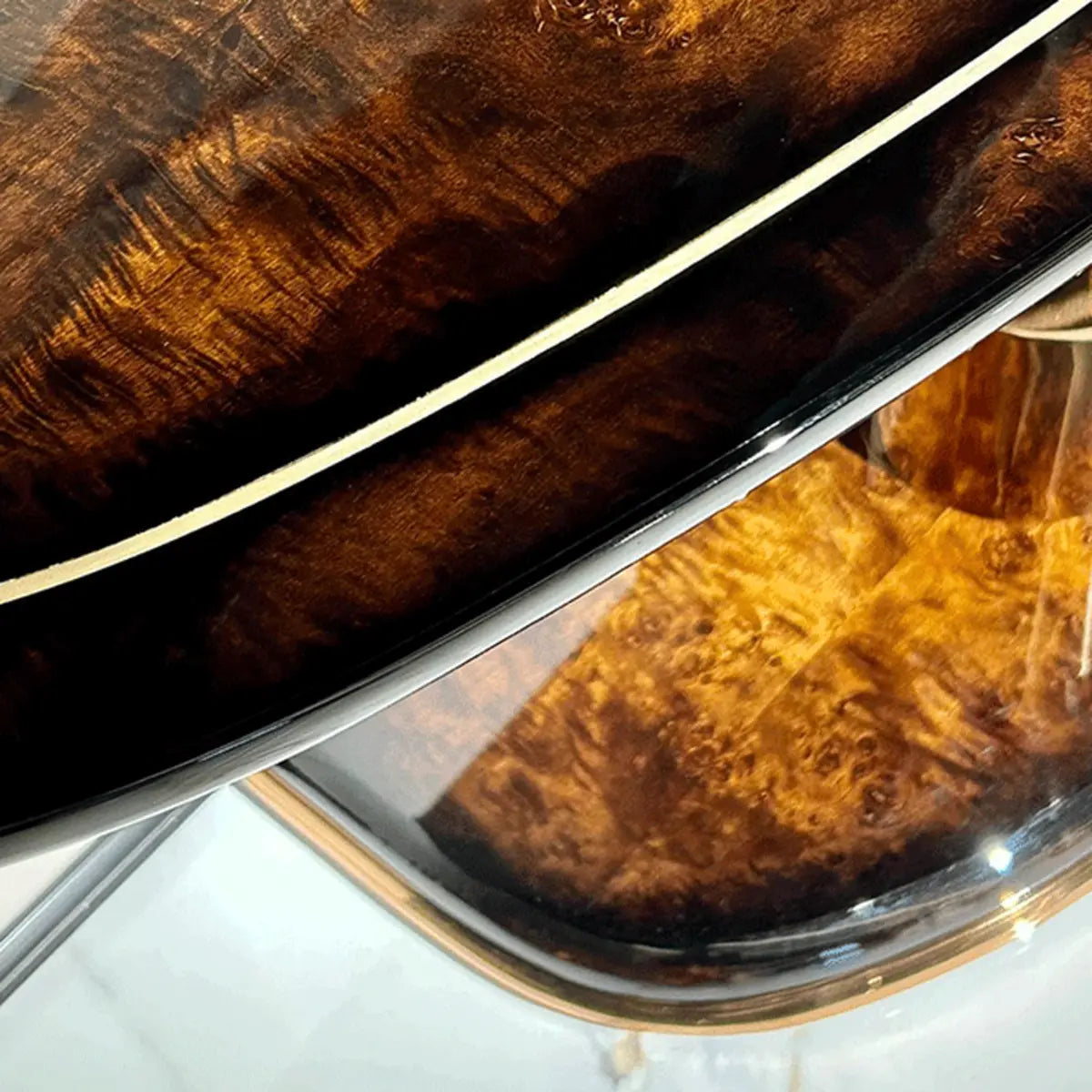 Art Deco Half Moon Abstract Base Wood Brown Console Table Image - 8