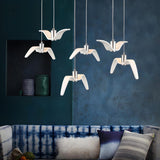 Art Deco Modern White Bird Seagull Round Pendant Light Image - 4