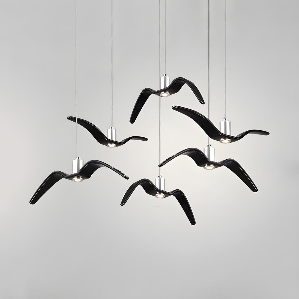 Art Deco Modern White Bird Seagull Round Pendant Light Image - 9