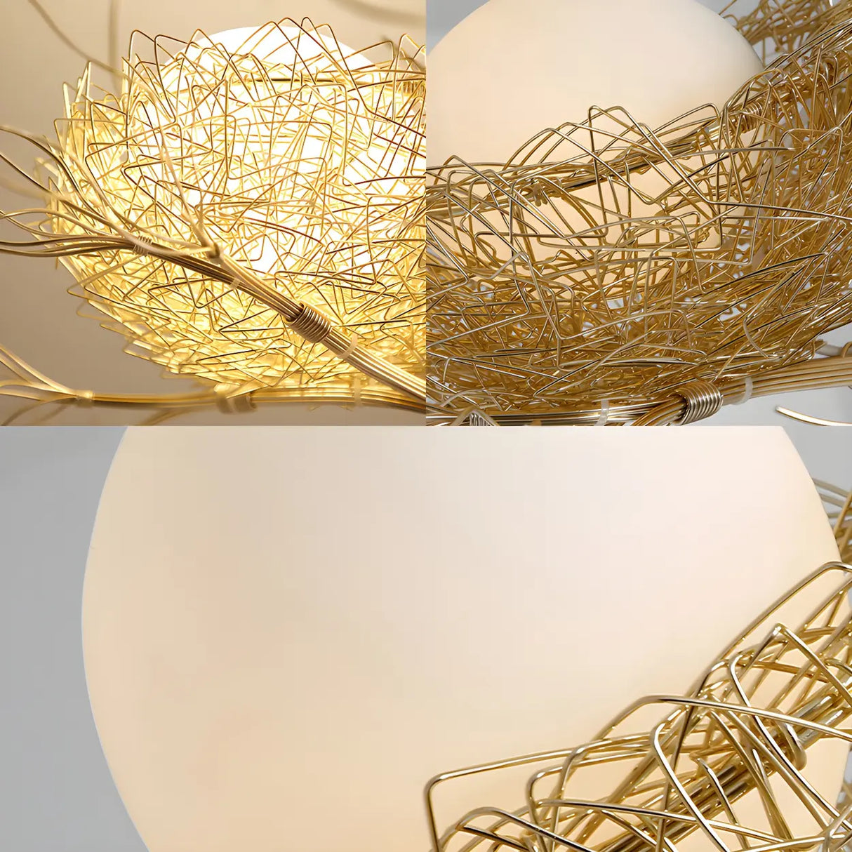 Art Deco Organic Branch Gold Woven Nest Ceiling Chandelier Image - 4