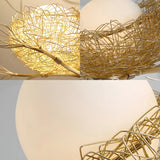 Art Deco Organic Branch Gold Woven Nest Ceiling Chandelier Image - 4