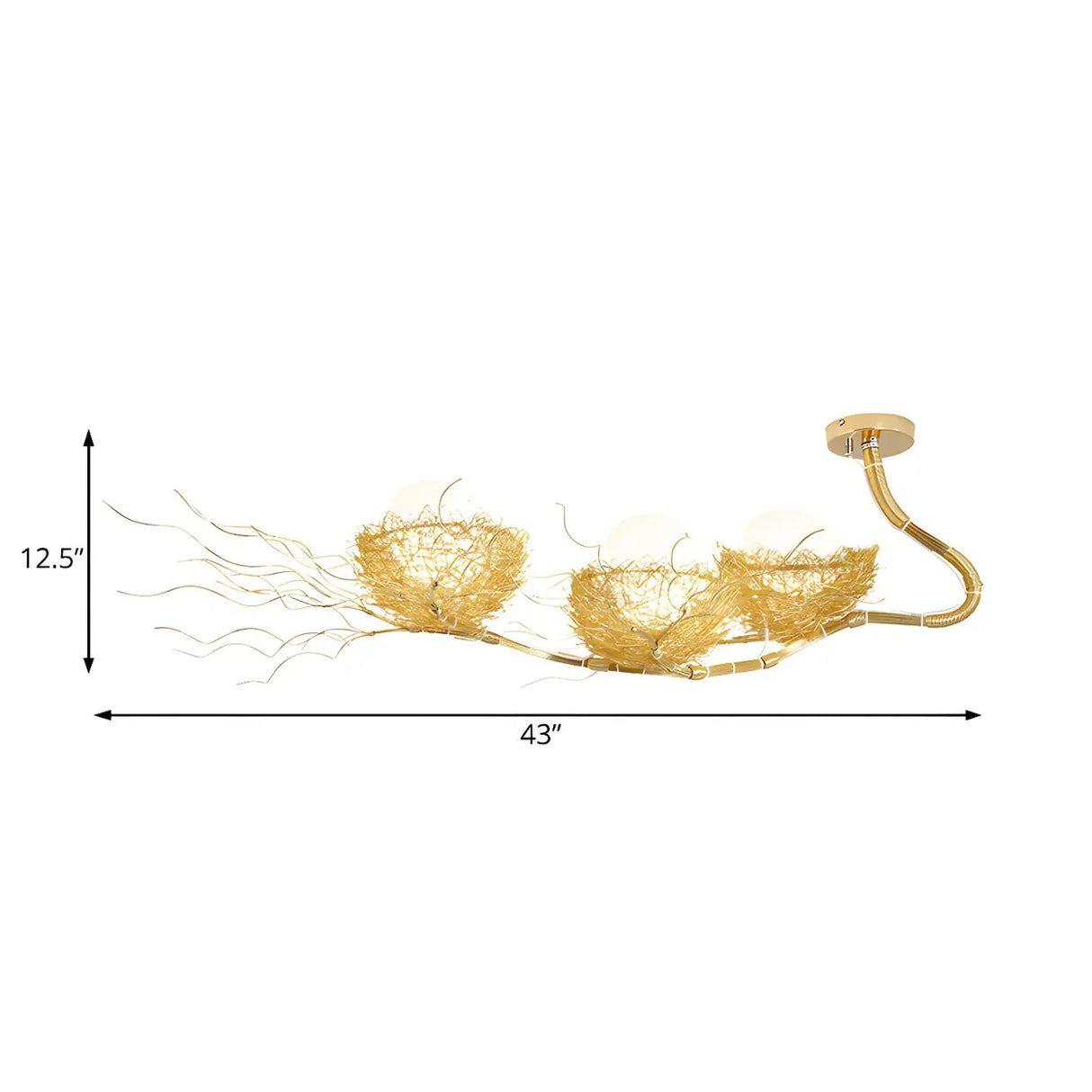 Art Deco Organic Branch Gold Woven Nest Ceiling Chandelier 