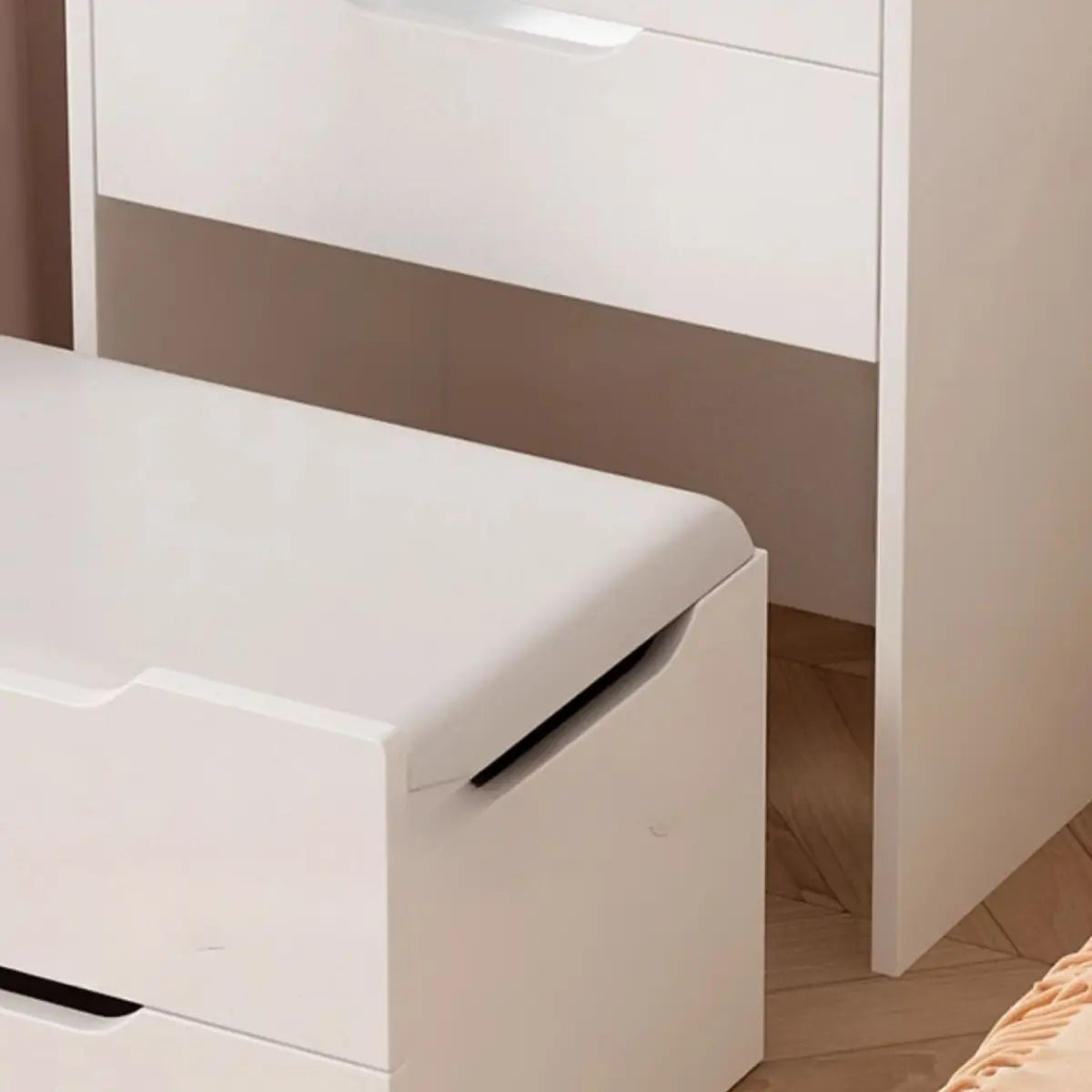 Art Deco Rectangle Wood Bedroom White Vanity with Seat Image - 4