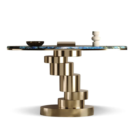 Art Deco Spiral Glass Bronze Base Oval Console Table Image - 1