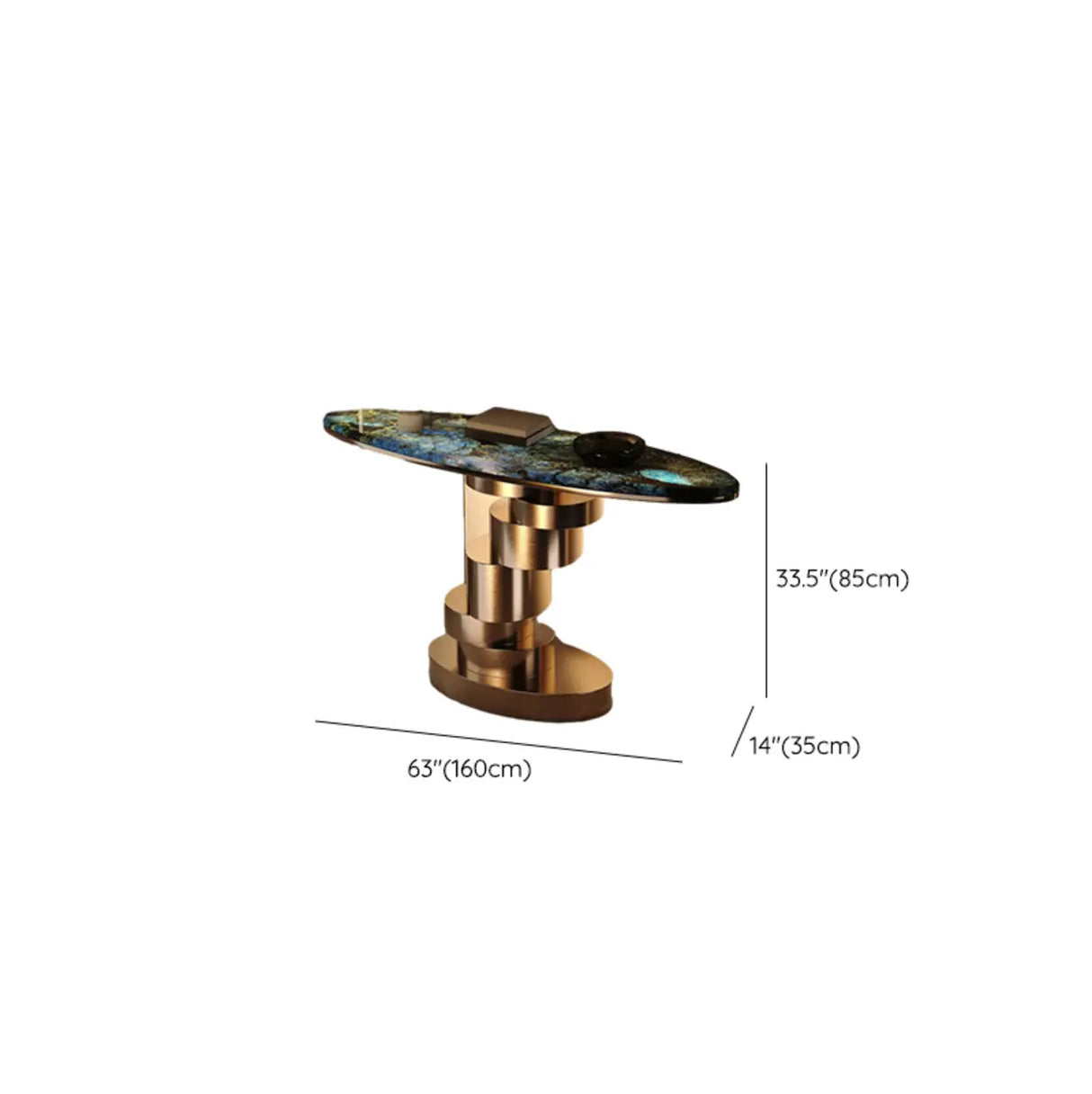 Art Deco Spiral Glass Bronze Base Oval Console Table Image - 10
