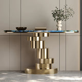 Art Deco Spiral Glass Bronze Base Oval Console Table Image - 4