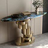 Art Deco Spiral Glass Bronze Base Oval Console Table Image - 5