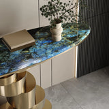 Art Deco Spiral Glass Bronze Base Oval Console Table Image - 6