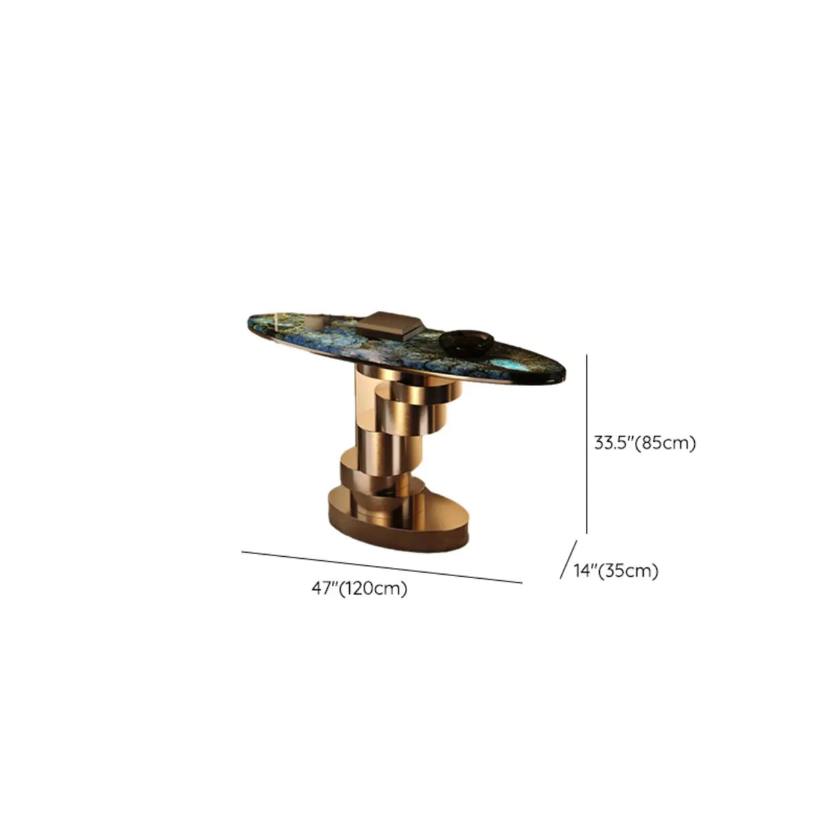 Art Deco Spiral Glass Bronze Base Oval Console Table 
