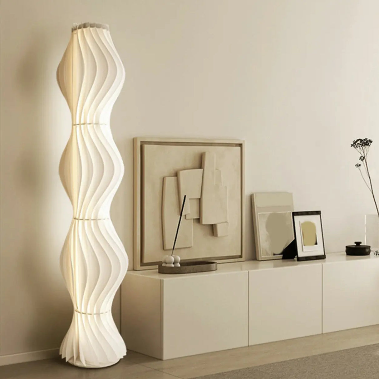 Art Deco Wave Patterned Column Metal Floor Lamp Image - 4