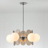 Art Deco White Glass Orb Smoke Glass Panel Chandelier Image - 11