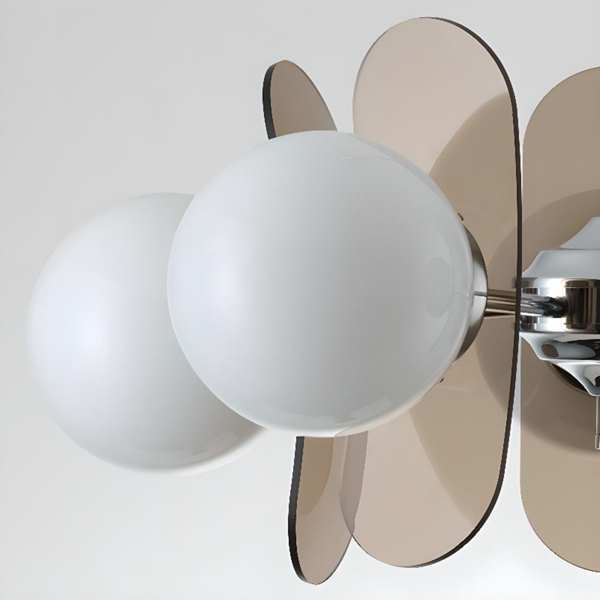 Art Deco White Glass Orb Smoke Glass Panel Chandelier Image - 12