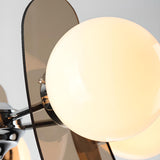 Art Deco White Glass Orb Smoke Glass Panel Chandelier Image - 14