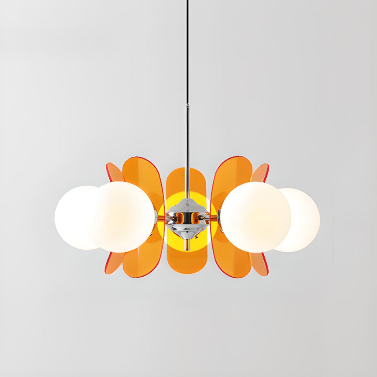 Art Deco White Glass Orb Smoke Glass Panel Chandelier Image - 8