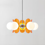 Art Deco White Glass Orb Smoke Glass Panel Chandelier Image - 8
