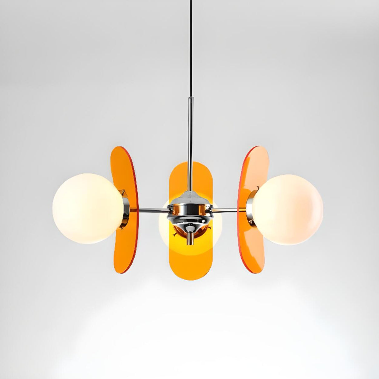 Art Deco White Glass Orb Smoke Glass Panel Chandelier Image - 9