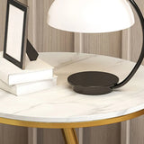Art Deco White Sintered Stone Circular Side Table with Shelf Image - 8