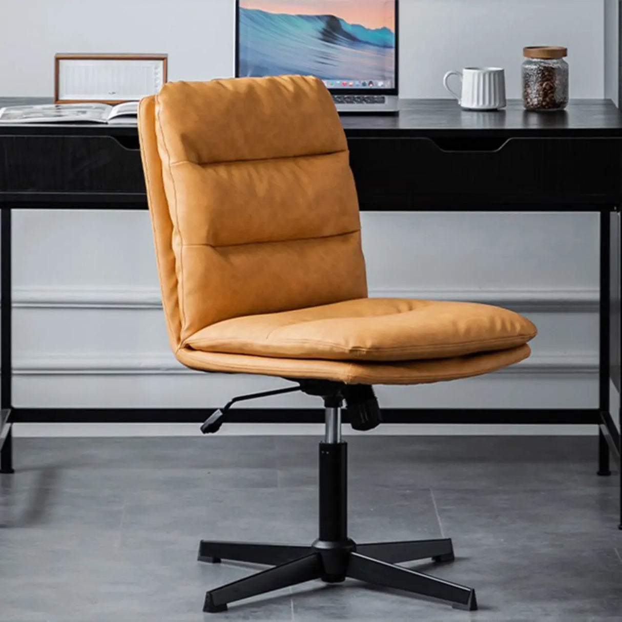 Art Deco Yellow Tilt Swivel Ergonomic Leather Office Chair Image - 1