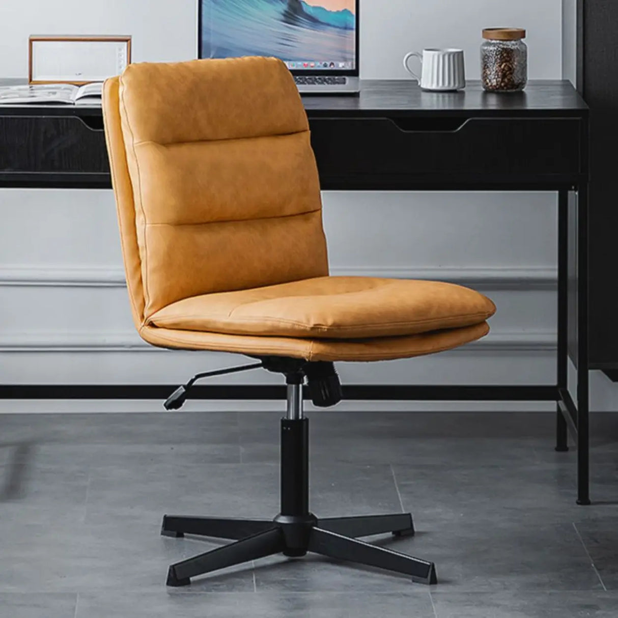 Art Deco Yellow Tilt Swivel Ergonomic Leather Office Chair Image - 5