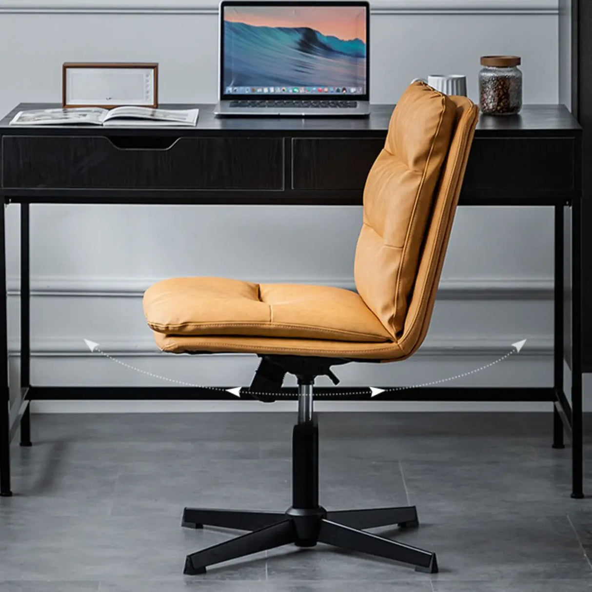 Art Deco Yellow Tilt Swivel Ergonomic Leather Office Chair Image - 6