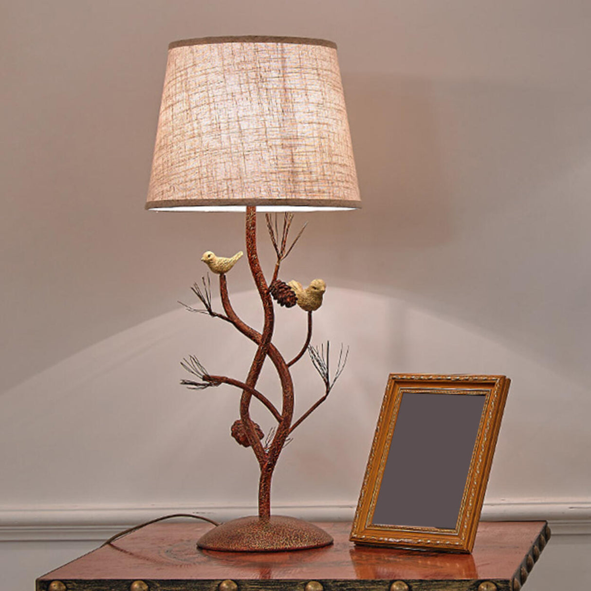 Art Tree-Shaped Base Fabric Shade Bedside Table Lamp Image - 10