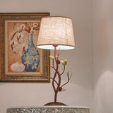 Art Tree-Shaped Base Fabric Shade Bedside Table Lamp Image - 4