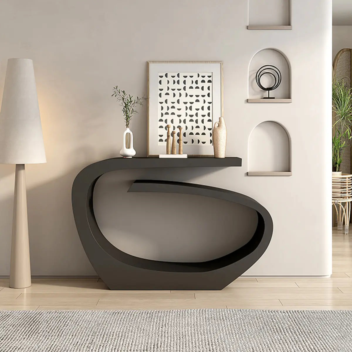 Artistic Abstract Metal Twist Design Black Console Table Image - 3