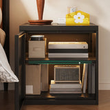 Artistic Animal Print Black Square Nightstand with Cabinet Image - 10