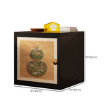Artistic Animal Print Black Square Nightstand with Cabinet #size