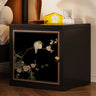 Artistic Animal Print Black Square Nightstand with Cabinet Image - 7