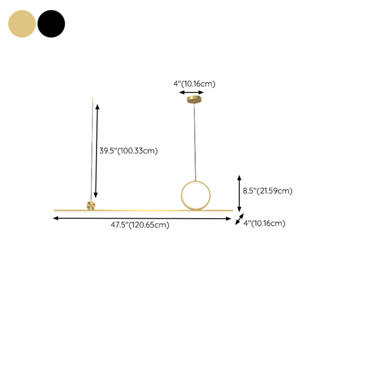 Artistic Black Linear and Ring Pendant Light Set 