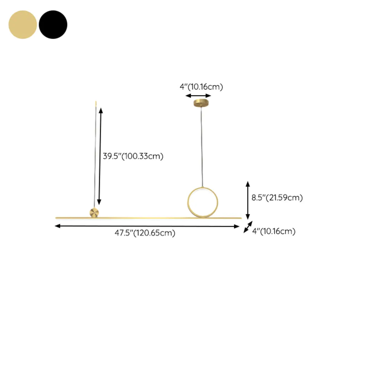 Artistic Black Linear and Ring Pendant Light Set 